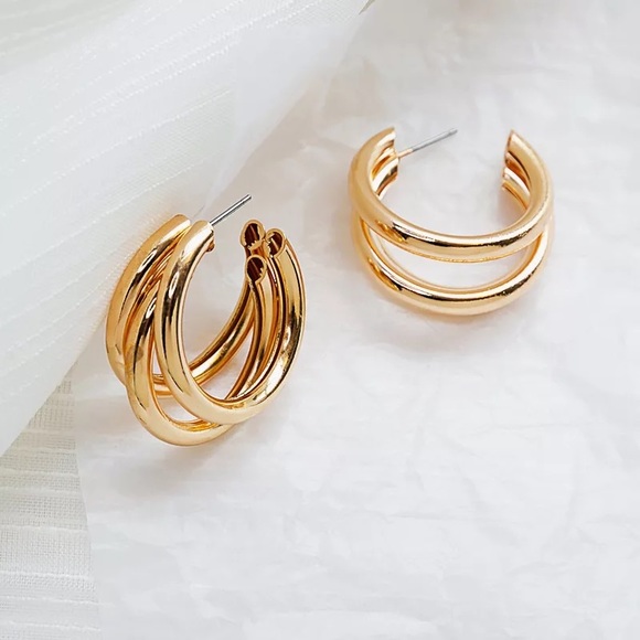 Gold Color Hoop Earrings - Picture 2 of 7